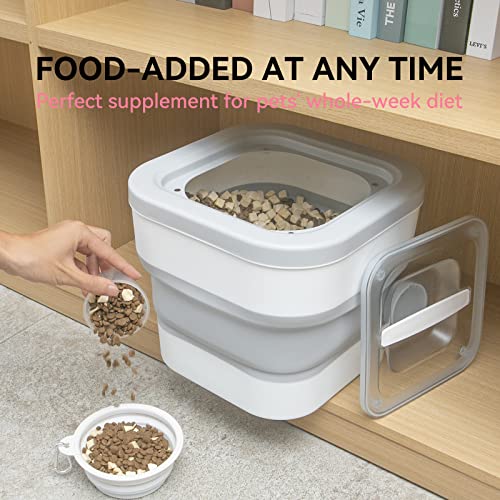 DDMOMMY 13 Lbs Dog Food Storage Container - Collapsible Dog Food Container with Sliding Lid, Measuring Cup and Silicone Bowl, Pet Food Storage For Dog, Cats and Other Pet (Grey & White / 10-13 LB)