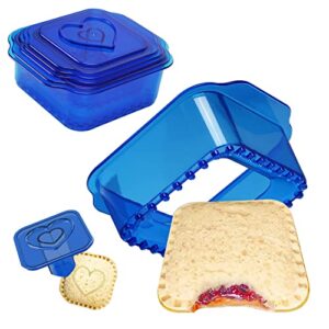 Moloudan Sandwich Cutter and Sealer, 6 Pcs/Set Uncrustables Food Grade Decruster Sandwich Maker for Kids DIY Lunch Lunchbox and Bento Box(Blue Square)