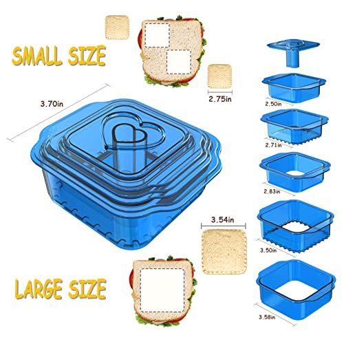 Moloudan Sandwich Cutter and Sealer, 6 Pcs/Set Uncrustables Food Grade Decruster Sandwich Maker for Kids DIY Lunch Lunchbox and Bento Box(Blue Square)