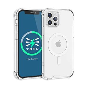 toru mx slim for iphone 12 / iphone 12 pro magnetic case, compatible with magsafe, hybrid transparent hd clear case with crossbody strap, scratch resistant, air bumper shock-absorbing corners