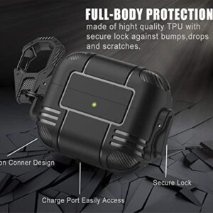 Gawnock Upgraded Secure Lock Airpods Pro Case Cover, One Piece Military Armor Cool Rugged AirPod Pro Cases with Keychain for Men Hard Shell Shockproof for Apple AirPod Pro 2019 (Black)