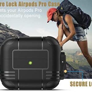 Gawnock Upgraded Secure Lock Airpods Pro Case Cover, One Piece Military Armor Cool Rugged AirPod Pro Cases with Keychain for Men Hard Shell Shockproof for Apple AirPod Pro 2019 (Black)