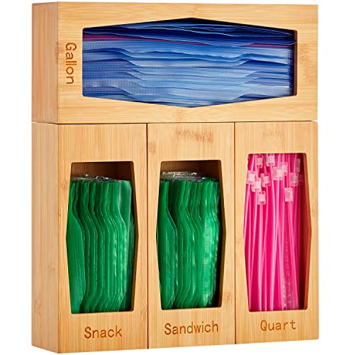 Kootek Ziplock Bag Organizer, 4 Pack Bamboo Food Storage Bag Holders Baggie Organizers Boxes for Kitchen Drawer Suitable for Gallon, Quart, Sandwich, Snack and Variety Size Bags