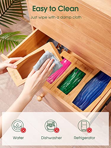 Kootek Ziplock Bag Organizer, 4 Pack Bamboo Food Storage Bag Holders Baggie Organizers Boxes for Kitchen Drawer Suitable for Gallon, Quart, Sandwich, Snack and Variety Size Bags