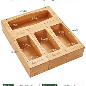 Kootek Ziplock Bag Organizer, 4 Pack Bamboo Food Storage Bag Holders Baggie Organizers Boxes for Kitchen Drawer Suitable for Gallon, Quart, Sandwich, Snack and Variety Size Bags