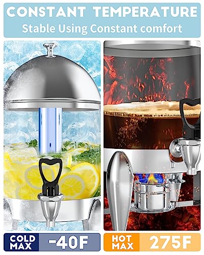 Beverage Dispenser 3 Gallon Hot And Cold Plastic Drink Dispenser with Spigot Lemonade Tea Water Coffee Chafer Urn With Ice Core, for Parties Buffet Catering Hot & Cold Drinks (PC Transparent)