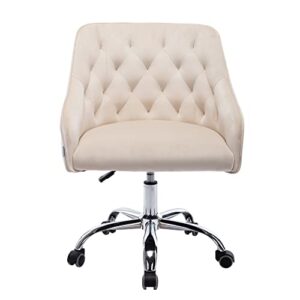 goujxcy home velvet office desk chair with mid-back, modern height adjustable 360°swivel upholstered computer task chair with arms and wheels for living room bedroom (beige)