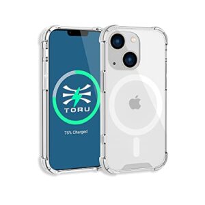 toru mx slim for iphone 13 mini magnetic case, compatible with magsafe, hybrid transparent hd clear case with crossbody, scratch resistant, air bumper shock-absorbing corners - clear