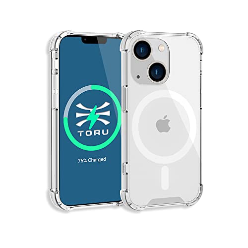 TORU MX Slim for iPhone 13 Mini Magnetic Case, Compatible with Magsafe, Hybrid Transparent HD Clear Case with Crossbody, Scratch Resistant, Air Bumper Shock-Absorbing Corners - Clear