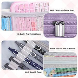 Pencil Case, Large Capacity Pencil Case for Kids Adults Teen, Handheld 3 Compartments Pencil Box Pouch Stationery Bag, Portable Office Stationery Makeup Bag School Supplies, Purple