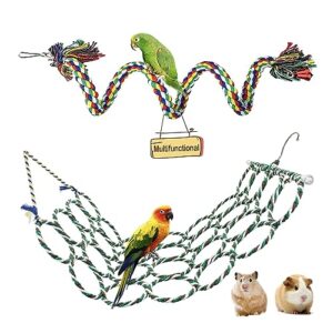 duckiimo bird swing hemp rope net, parakeet perch climbing bungee ladder, hammock hanging parrot cage toy for african grey, little macaw, cockatoo, parakeets, cockatiel, conure (multifunction)