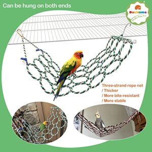 Duckiimo Bird Swing Hemp Rope Net, Parakeet Perch Climbing Bungee Ladder, Hammock Hanging Parrot Cage Toy for African Grey, Little Macaw, Cockatoo, Parakeets, Cockatiel, Conure (Multifunction)