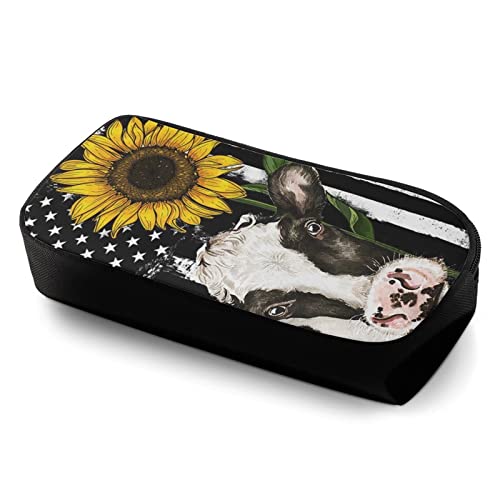 Buybai Cow and Sunflower Printed Pencil Case for Teen Girls Boys, School Stationery Accessory Zipper Pouch, Office Organizer Soft Travel Toiletry, Small Makeup Bag Women