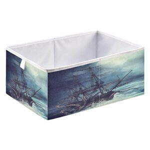 Blueangle Pirate Ship Rectangle Storage Bin, 15.8 x 10.6 x 7 in, Large Collapsible Organizer Storage Basket for Home Décor（414）