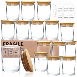 connoo 15 pack 7 oz clear candle jars with bamboo lids for making candles, thick glass candle jars empty jars in bulk with lids - dishwasher safe