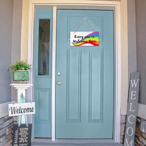 PETCEE Everyone Is Welcome Here Door Sign, 6"x12" Rainbow Gay Lesbian Pride Welcome Sign Door Decorations LGBTQ Door Hanging Sign for Home School Office Party Wall Front Door Decor
