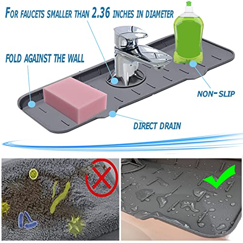Silicone Sink Splash Guard, COMUSTER Kitchen Faucet Absorbent Mat, Bathroom Faucet Splash Catcher Behind, Dish Drying Mat Countertop Protection Kitchen Accessories(Light Grey)