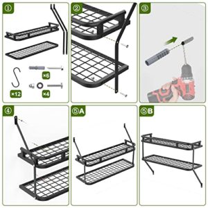 ChefHachiro Kitchen Pot Rack, Heavy Duty Wall Mount Pots and Pans Organizer, 2-Tier Wall Shelves with 12 S Hooks for Kitchen Cookware Utensils