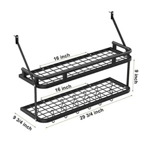 ChefHachiro Kitchen Pot Rack, Heavy Duty Wall Mount Pots and Pans Organizer, 2-Tier Wall Shelves with 12 S Hooks for Kitchen Cookware Utensils