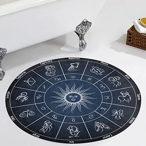 EHEREHS Zodiac Constellation Chart 3D Round Rug Starry Sky Floor Mat Non-Slip Carpet for Entryway Living Dinning Bedroom Sofa Home Decoration Diameter 2Ft, Black-3