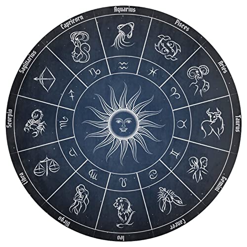 EHEREHS Zodiac Constellation Chart 3D Round Rug Starry Sky Floor Mat Non-Slip Carpet for Entryway Living Dinning Bedroom Sofa Home Decoration Diameter 2Ft, Black-3