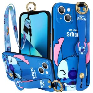 flafens stih with wrist strap for iphone 13 case lanyard girls cartoon cute kawaii character wristband cases for kids boys girly fun funny phone imd design cool tpu cover for iphone 13 6.1 inches