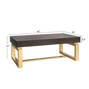 Savonnerie Coffee Tables for Living Room, Small Coffee Table with Gold Legs, Oak Top, 42" L x 21" W x 15" H