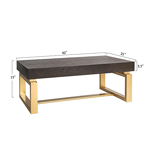 Savonnerie Coffee Tables for Living Room, Small Coffee Table with Gold Legs, Oak Top, 42" L x 21" W x 15" H