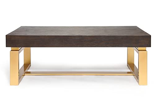 Savonnerie Coffee Tables for Living Room, Small Coffee Table with Gold Legs, Oak Top, 42" L x 21" W x 15" H
