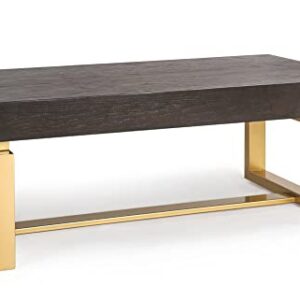 Savonnerie Coffee Tables for Living Room, Small Coffee Table with Gold Legs, Oak Top, 42" L x 21" W x 15" H