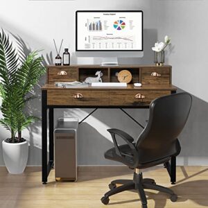 VINGLI Computer Desk with Drawers and Monitor Stand,42" Home Office Study Writing Desk,Industrial Laptop Desk Workstation,Small Writing Desk with 4 Drawers for Small Place