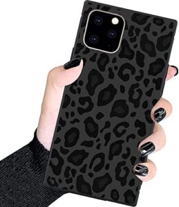 luxury square case for iphone 12 pro max,fashion elegant square case for women girls,hard pc+soft silicone case is shock-proof & skid-proof for protective case-black gray leopard print, 6.7''