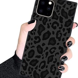 Luxury Square Case for iPhone 12 Pro Max,Fashion Elegant Square Case for Women Girls,Hard PC+Soft Silicone case is Shock-Proof & Skid-Proof for Protective Case-Black Gray Leopard Print, 6.7''