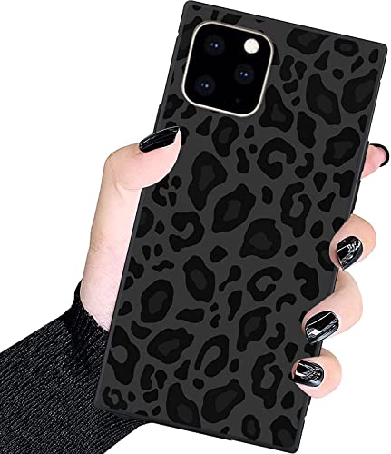 Luxury Square Case for iPhone 12 Pro Max,Fashion Elegant Square Case for Women Girls,Hard PC+Soft Silicone case is Shock-Proof & Skid-Proof for Protective Case-Black Gray Leopard Print, 6.7''