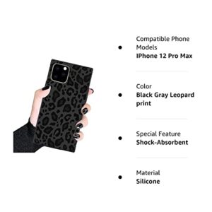 Luxury Square Case for iPhone 12 Pro Max,Fashion Elegant Square Case for Women Girls,Hard PC+Soft Silicone case is Shock-Proof & Skid-Proof for Protective Case-Black Gray Leopard Print, 6.7''