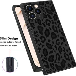 Luxury Square Case for iPhone 12 Pro Max,Fashion Elegant Square Case for Women Girls,Hard PC+Soft Silicone case is Shock-Proof & Skid-Proof for Protective Case-Black Gray Leopard Print, 6.7''