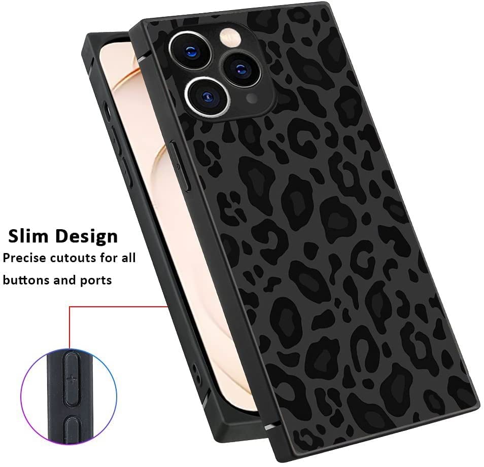 Luxury Square Case for iPhone 12 Pro Max,Fashion Elegant Square Case for Women Girls,Hard PC+Soft Silicone case is Shock-Proof & Skid-Proof for Protective Case-Black Gray Leopard Print, 6.7''