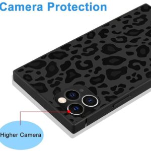 Luxury Square Case for iPhone 12 Pro Max,Fashion Elegant Square Case for Women Girls,Hard PC+Soft Silicone case is Shock-Proof & Skid-Proof for Protective Case-Black Gray Leopard Print, 6.7''