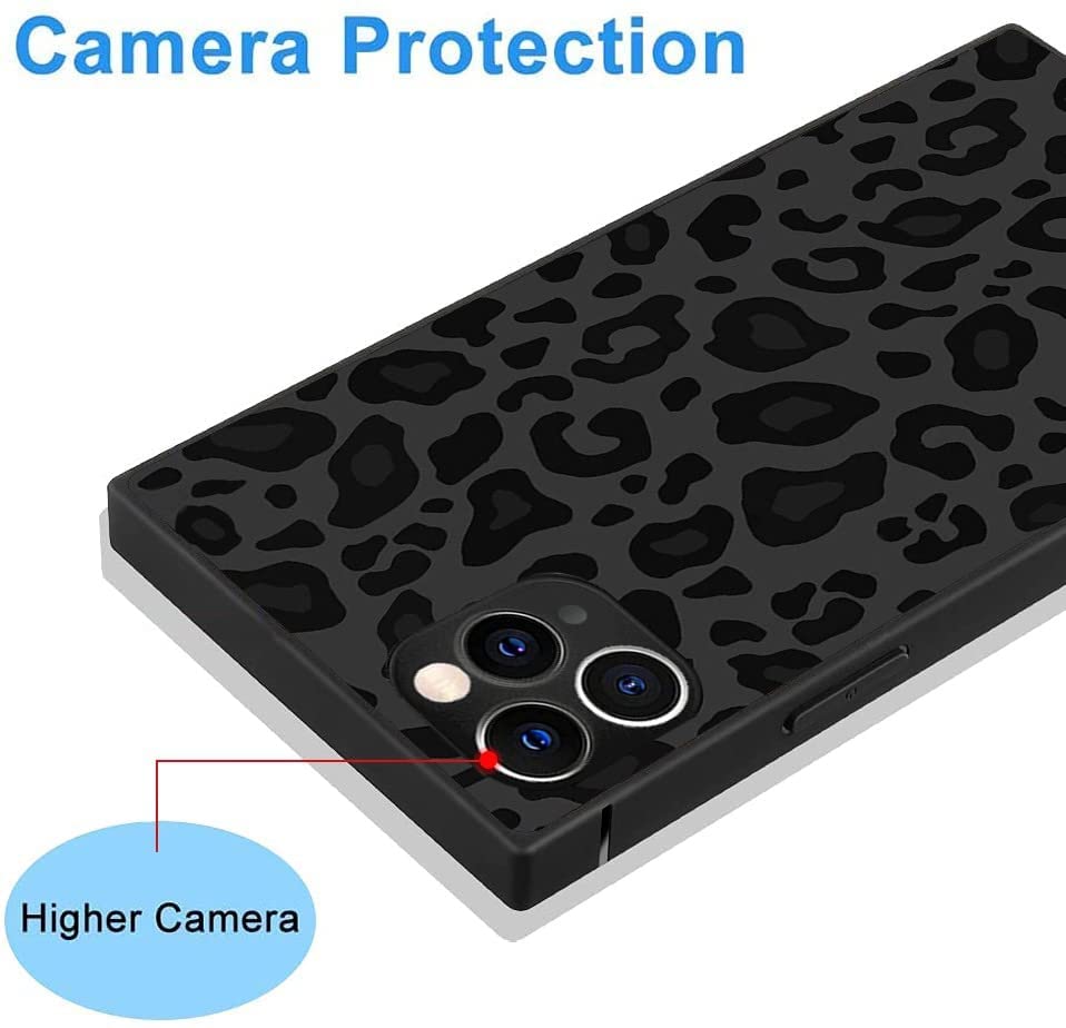 Luxury Square Case for iPhone 12 Pro Max,Fashion Elegant Square Case for Women Girls,Hard PC+Soft Silicone case is Shock-Proof & Skid-Proof for Protective Case-Black Gray Leopard Print, 6.7''