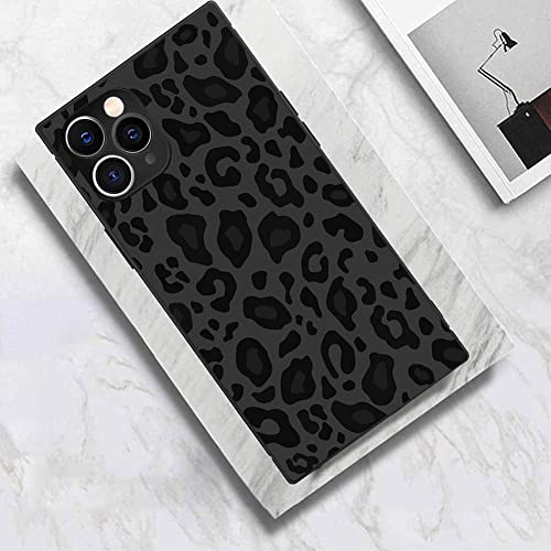 Luxury Square Case for iPhone 12 Pro Max,Fashion Elegant Square Case for Women Girls,Hard PC+Soft Silicone case is Shock-Proof & Skid-Proof for Protective Case-Black Gray Leopard Print, 6.7''