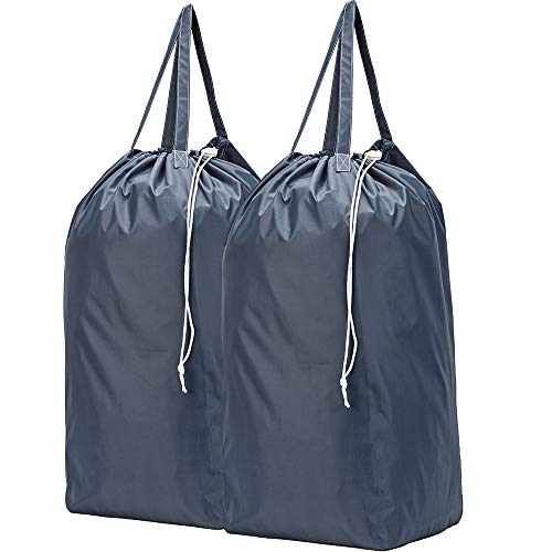 HOMEST 2 Pack Travel Laundry Bag with Handles, Square Base Can Carry Up to 3 Loads of Clothes, Dirty Clothes Storage with Drawstring Closure,Gray