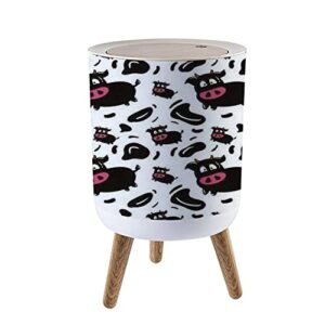 round trash can with press lid seamless black pig pink nose cartoon isolated white textile fabric small garbage can trash bin dog-proof trash can wooden legs waste bin wastebasket 7l/1.8 gallon
