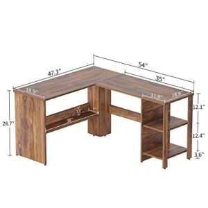 CubiCubi L Shaped Desk, 58.3 Inch Corner Computer Desk with Storage Shelves, Home Office Workstation for Study or Working, Deep Brown