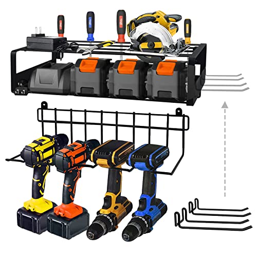 HONRISE Power Tool Storage Rack Wall Mounted Storage Rack Garage Tool Storage Box Cordless Drill Storage Rack Heavy Duty Tool Rack Detachable Design Suitable for Garage Warehouse and Studio