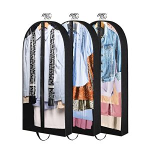 clear garment bags suit bag:3 pack 50'' inch closet storage hanging clothes business non woven suit cover travel dress bag for coats,uniforms,sweaters, jackets