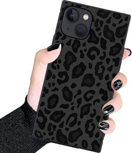 zhuxuxitt luxury square case for iphone 13,fashion elegant women girls,hard pc+soft silicone is shock-proof and skid-proof protective case-black gray leopard print, 13(6.1 inch)