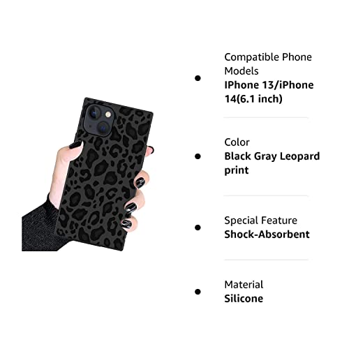 ZHUXUXITT Luxury Square Case for iPhone 13,Fashion Elegant Women Girls,Hard PC+Soft Silicone is Shock-Proof and Skid-Proof Protective Case-Black Gray Leopard Print, 13(6.1 inch)