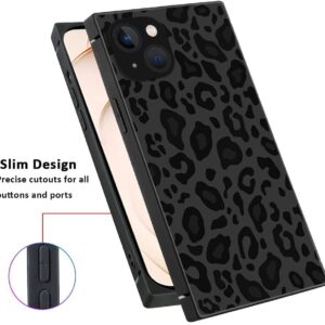 ZHUXUXITT Luxury Square Case for iPhone 13,Fashion Elegant Women Girls,Hard PC+Soft Silicone is Shock-Proof and Skid-Proof Protective Case-Black Gray Leopard Print, 13(6.1 inch)