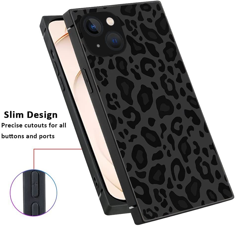 ZHUXUXITT Luxury Square Case for iPhone 13,Fashion Elegant Women Girls,Hard PC+Soft Silicone is Shock-Proof and Skid-Proof Protective Case-Black Gray Leopard Print, 13(6.1 inch)