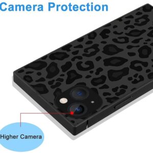 ZHUXUXITT Luxury Square Case for iPhone 13,Fashion Elegant Women Girls,Hard PC+Soft Silicone is Shock-Proof and Skid-Proof Protective Case-Black Gray Leopard Print, 13(6.1 inch)